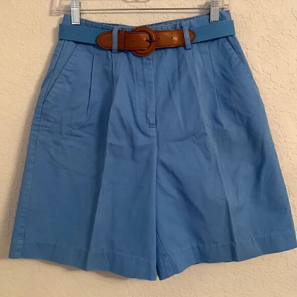 Vintage Basic Editions Cotton Blue Shorts W/ Belt Size 8 - Picture 1 of 7